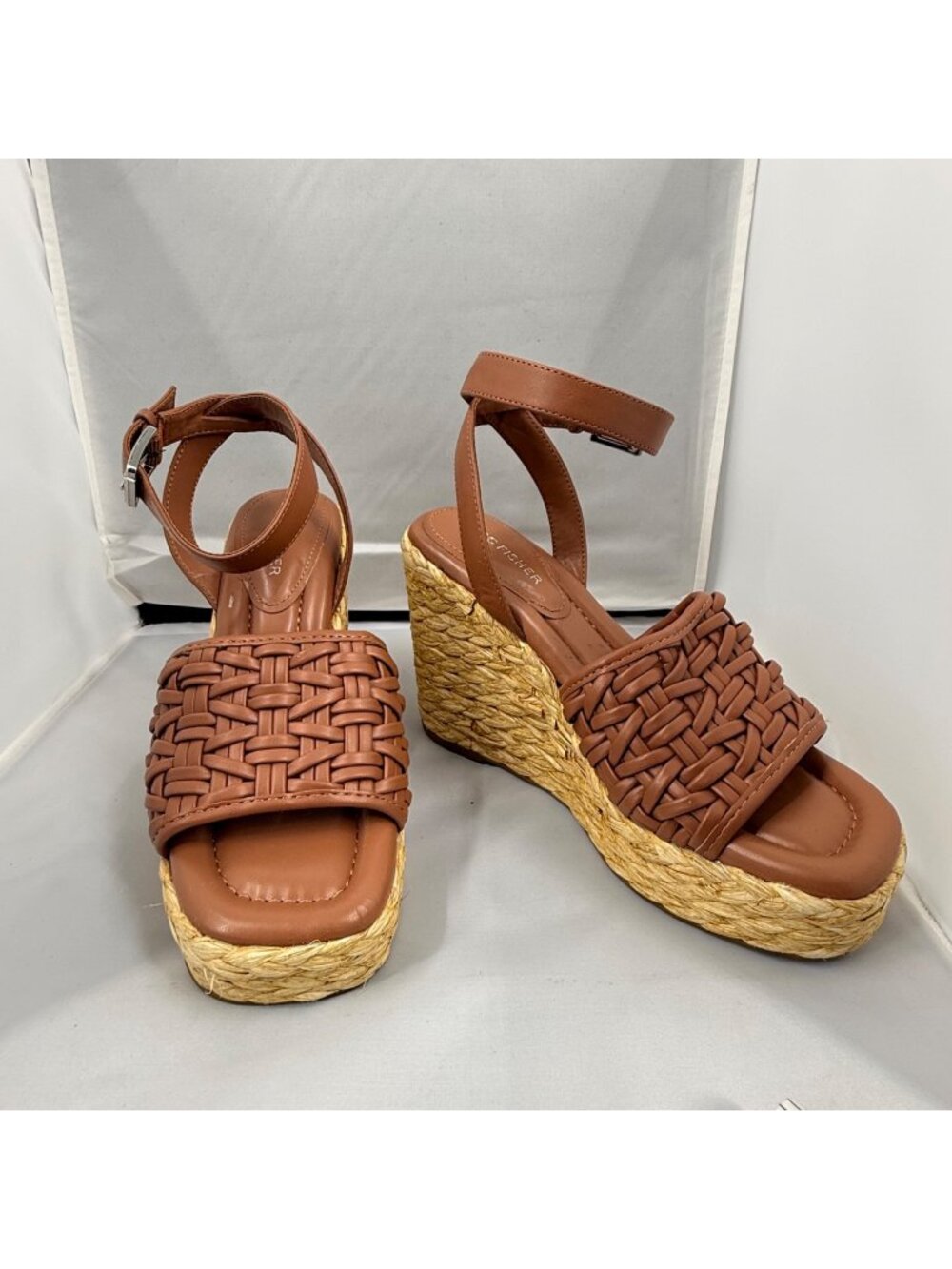 Marc Fisher Brown Woven Platform Wedge Sandals Womens Size 8M